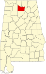 Map of Alabama highlighting Morgan County